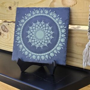 Original Hand-painted Mandala on Slate Tile 8x8 Green
